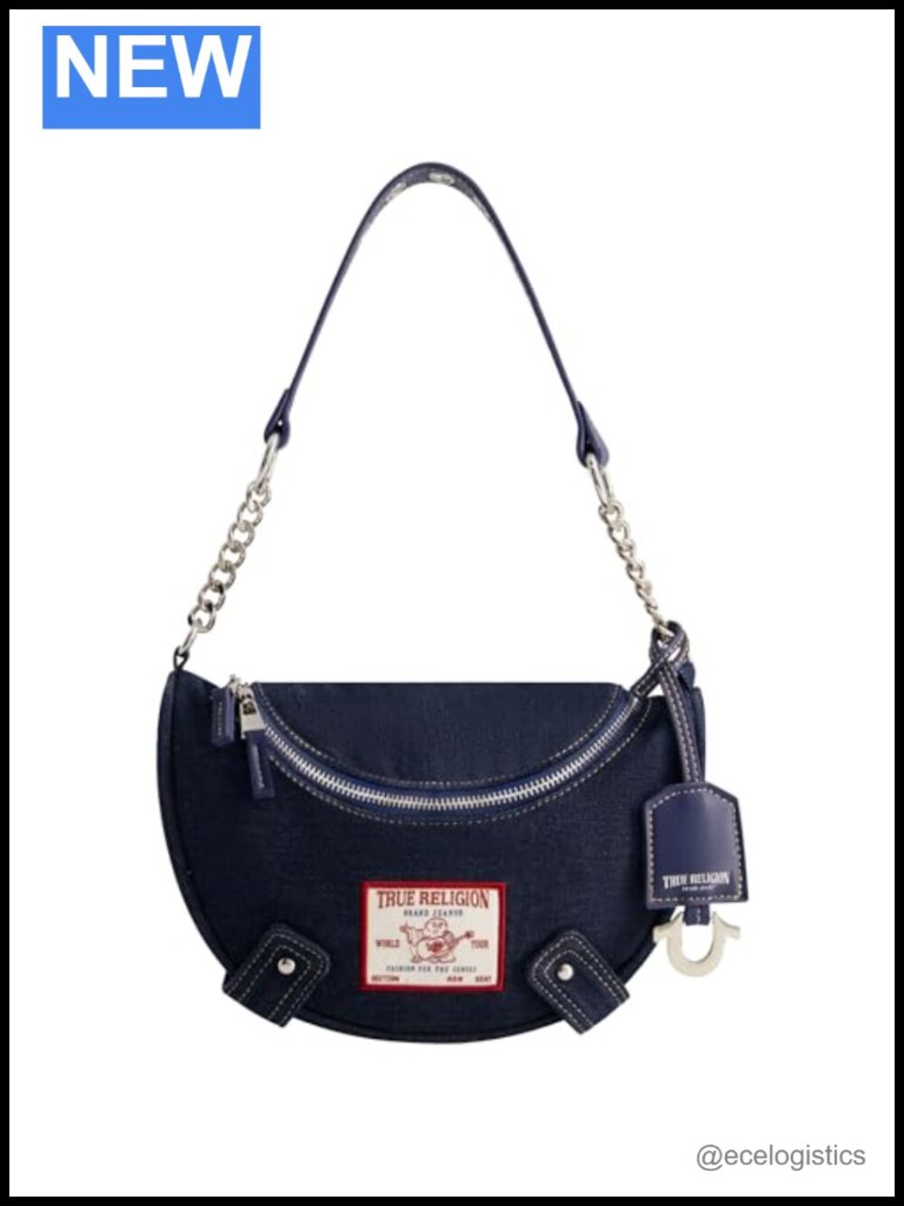 True Religion Women's Hobo Bag with Chain Handle, Lightweight Cotton Polyester